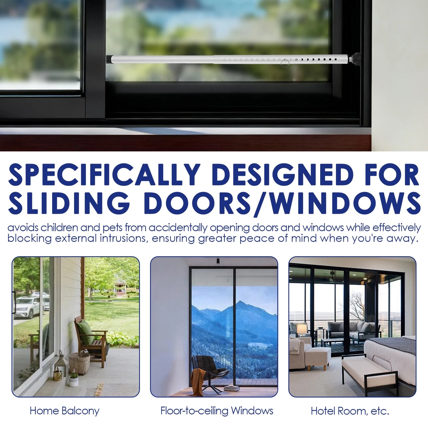 1/2Pcs Sliding Door Security Bar 17-53.5 Inch Adjustable Door Security Bar with Rubber Tips Glass Door Jammer for Home Apartment