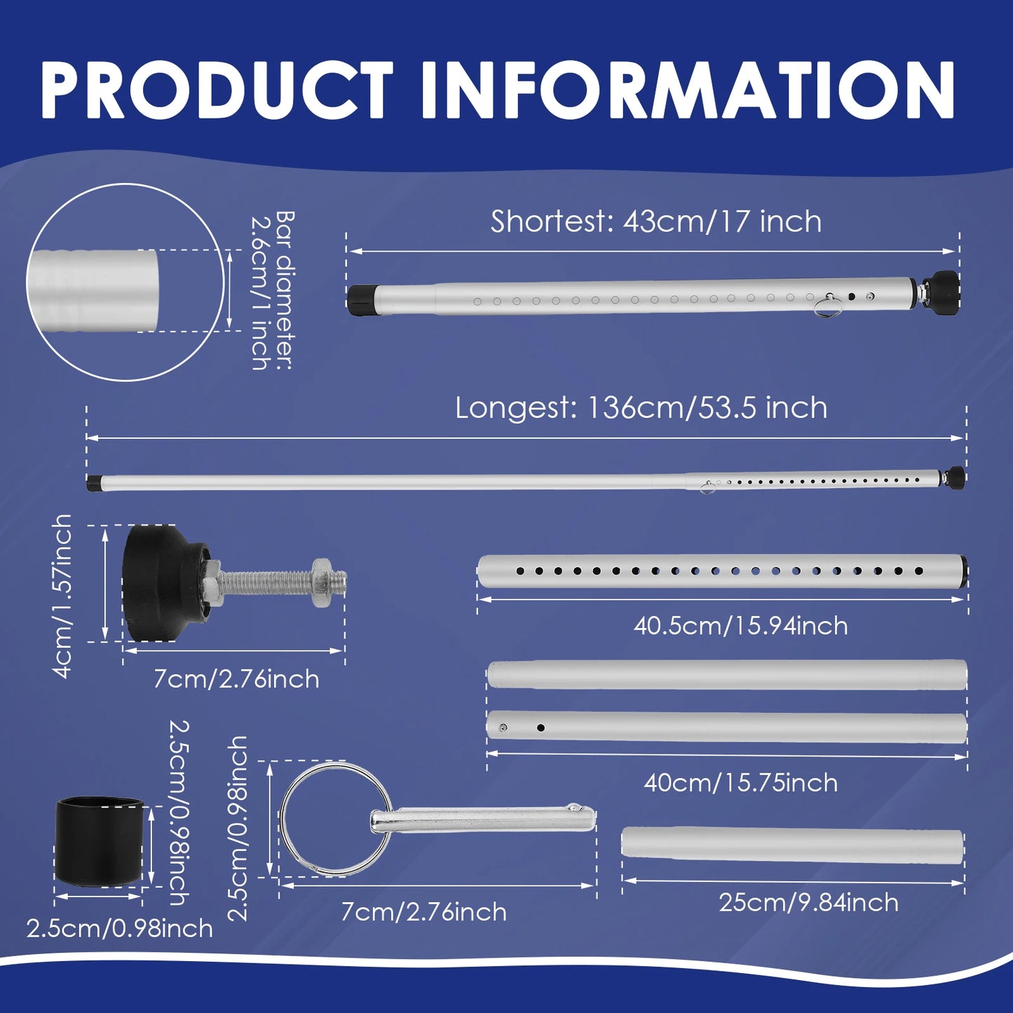 1/2Pcs Sliding Door Security Bar 17-53.5 Inch Adjustable Door Security Bar with Rubber Tips Glass Door Jammer for Home Apartment