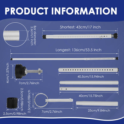 1/2Pcs Sliding Door Security Bar 17-53.5 Inch Adjustable Door Security Bar with Rubber Tips Glass Door Jammer for Home Apartment