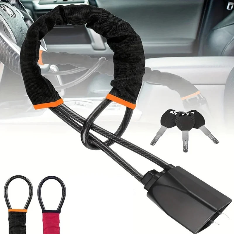 Universal Anti-theft Device Car Steering Wheel Lock Safety Belt Buckle Lock Steel Cable Lock Steel Wire Rope Lock Car Security
