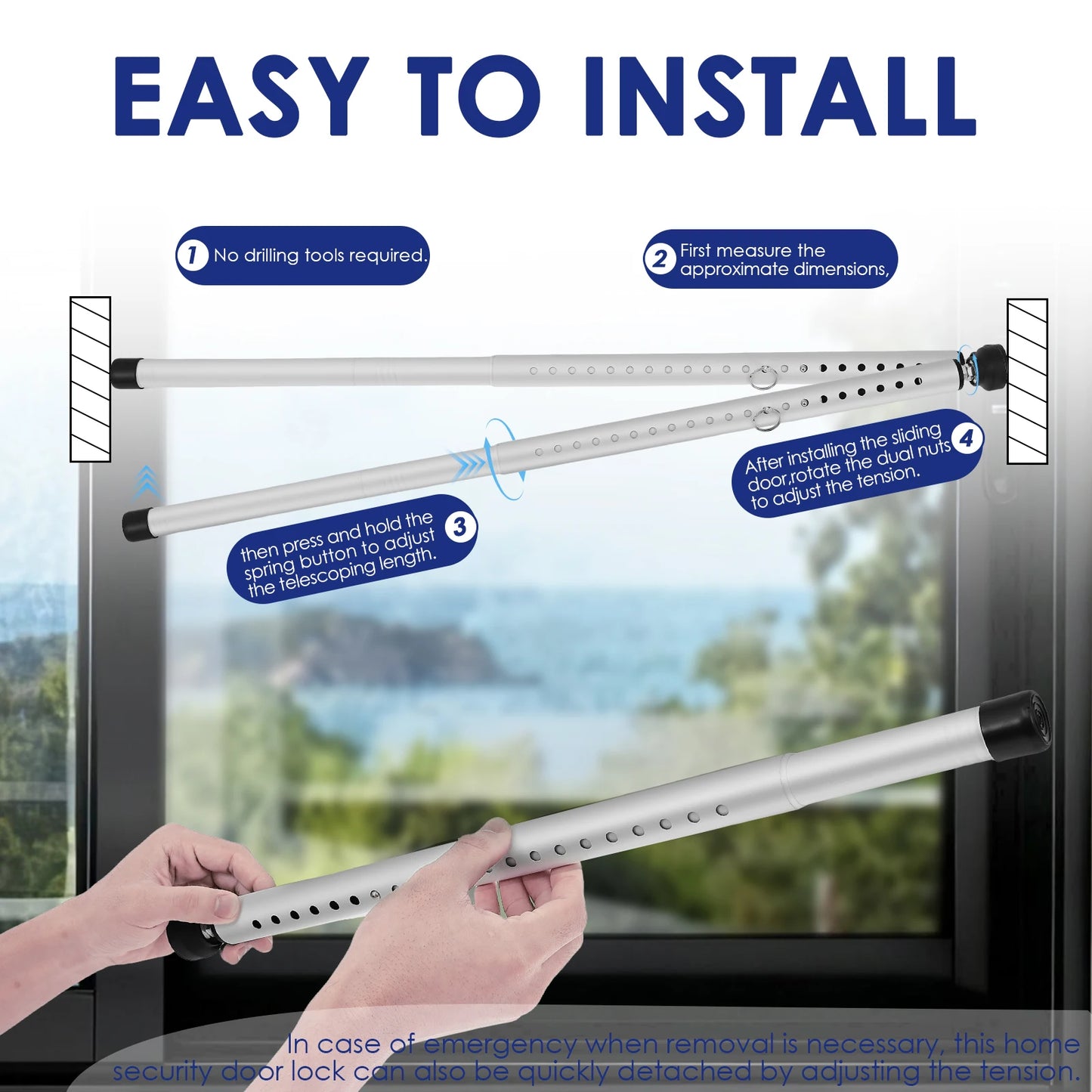 1/2Pcs Sliding Door Security Bar 17-53.5 Inch Adjustable Door Security Bar with Rubber Tips Glass Door Jammer for Home Apartment