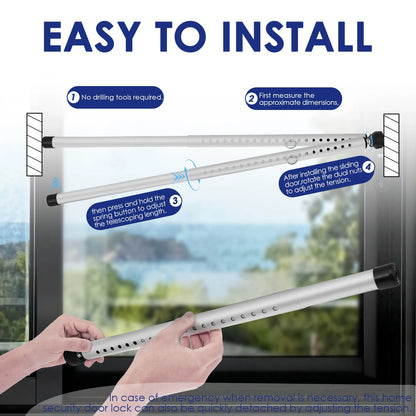 1/2Pcs Sliding Door Security Bar 17-53.5 Inch Adjustable Door Security Bar with Rubber Tips Glass Door Jammer for Home Apartment