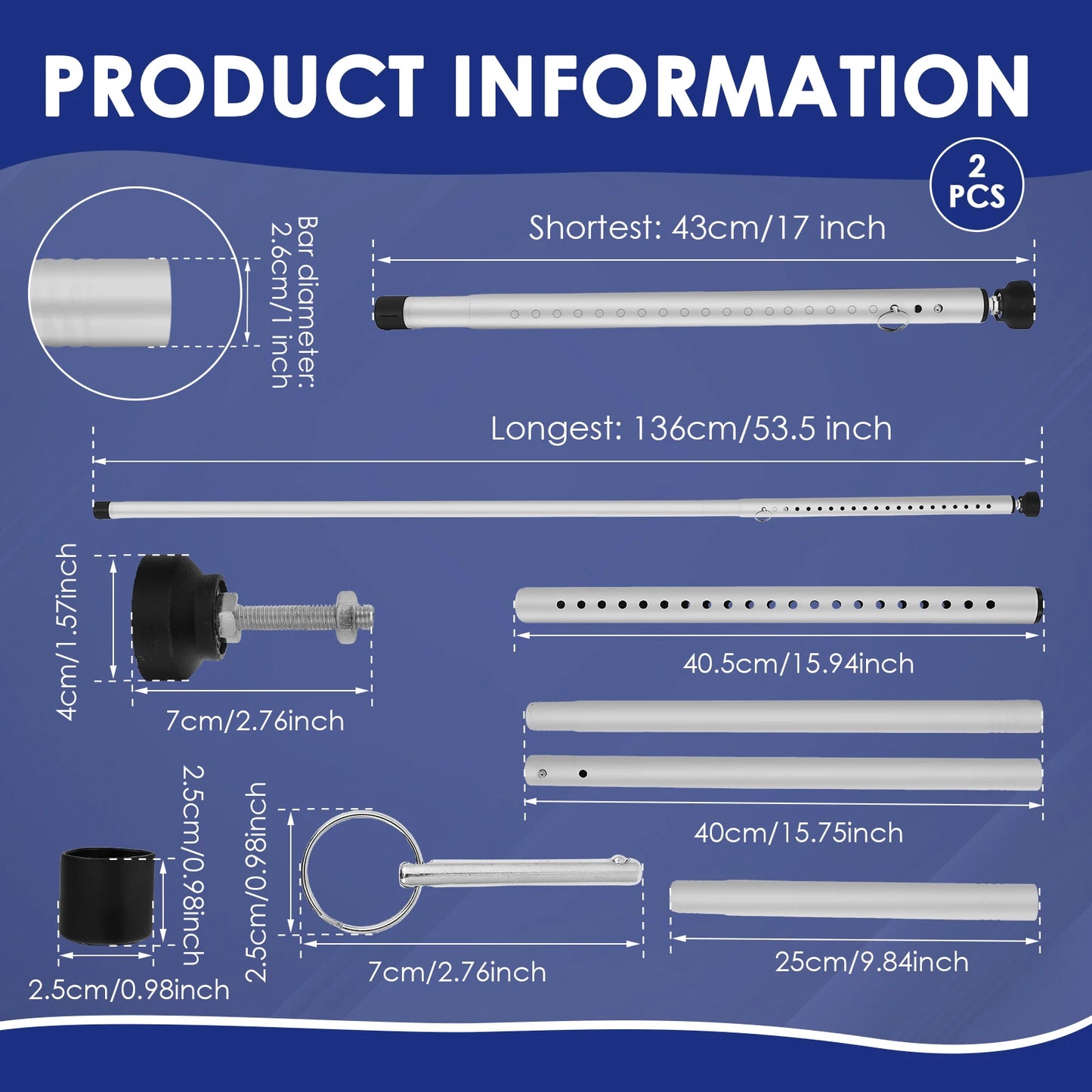 1/2Pcs Sliding Door Security Bar 17-53.5 Inch Adjustable Door Security Bar with Rubber Tips Glass Door Jammer for Home Apartment