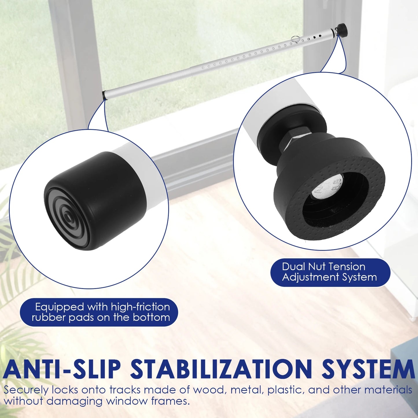 1/2Pcs Sliding Door Security Bar 17-53.5 Inch Adjustable Door Security Bar with Rubber Tips Glass Door Jammer for Home Apartment