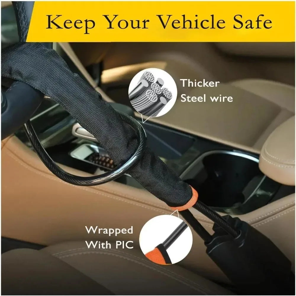 Universal Anti-theft Device Car Steering Wheel Lock Safety Belt Buckle Lock Steel Cable Lock Steel Wire Rope Lock Car Security